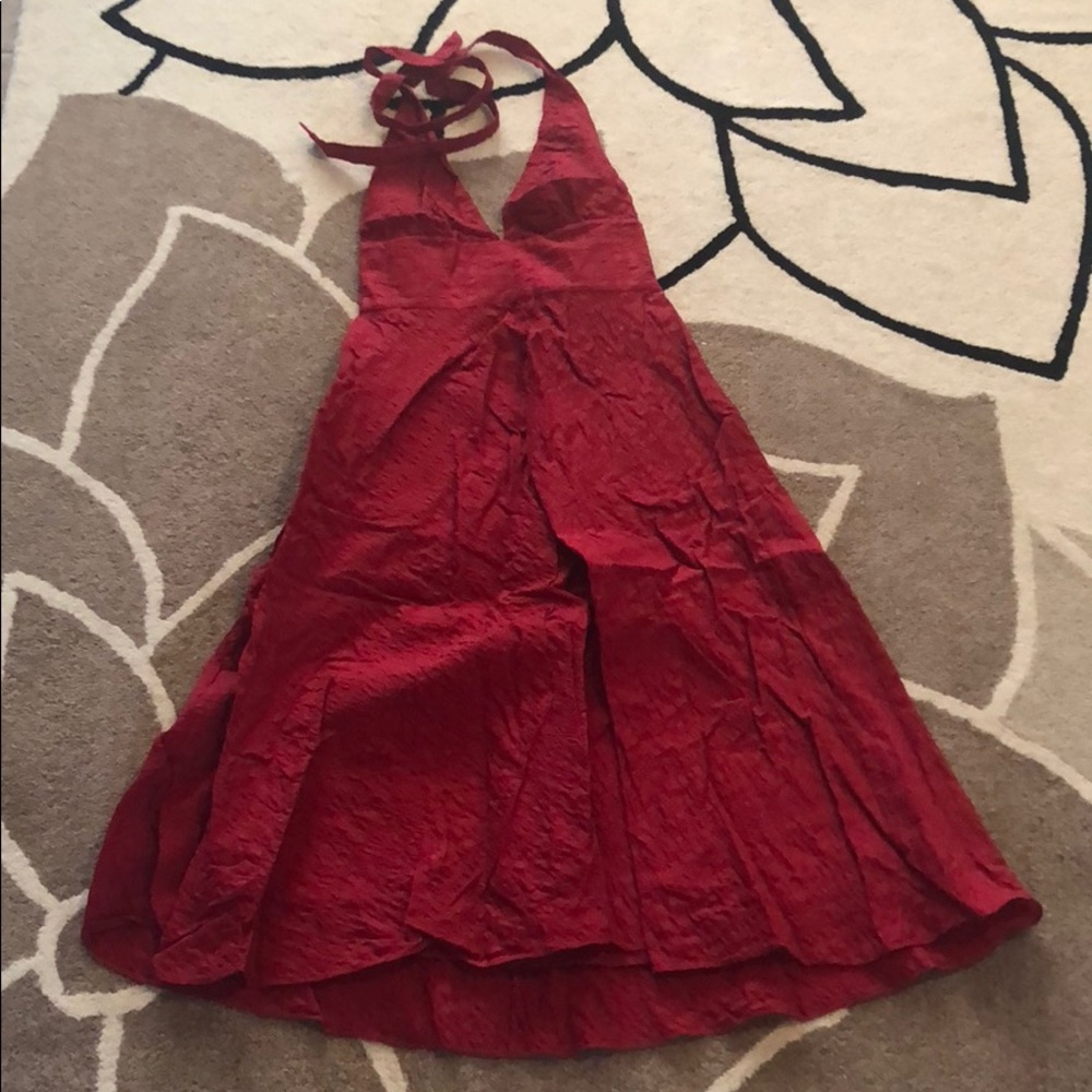 Jcrew Embossed Beach Cotton Halter Dress Red 0